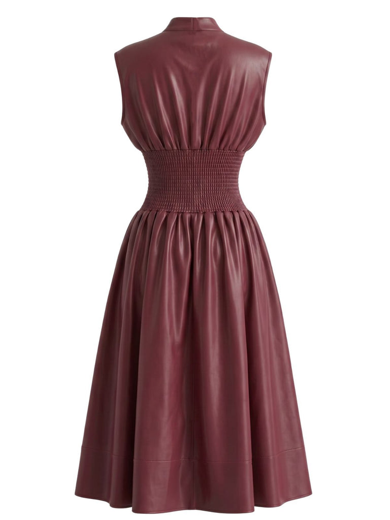 Burgundy 1940s Faux Leather Cap Sleeve Waisted Dress, vintage dress, retro fashion - vintage inspired fashion