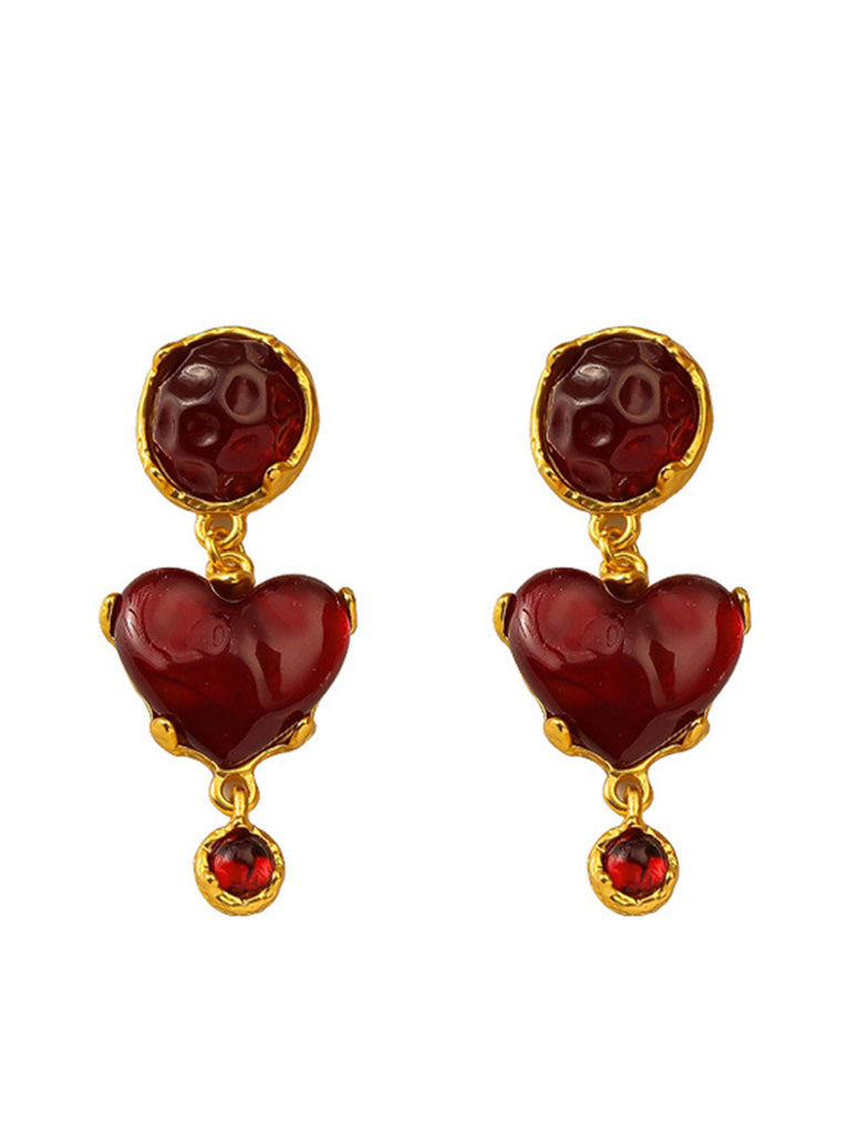 Burgundy Heart Resin Vintage Earrings: timeless style reimagined