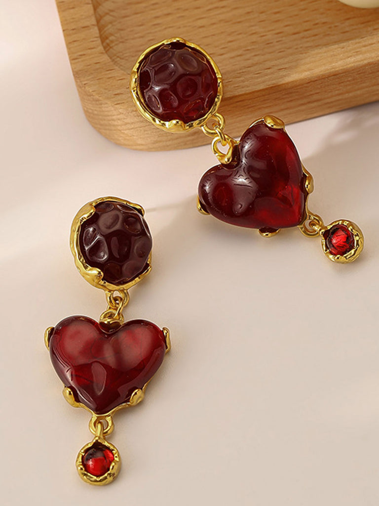 Burgundy Heart Resin Vintage Earrings: timeless style reimagined
