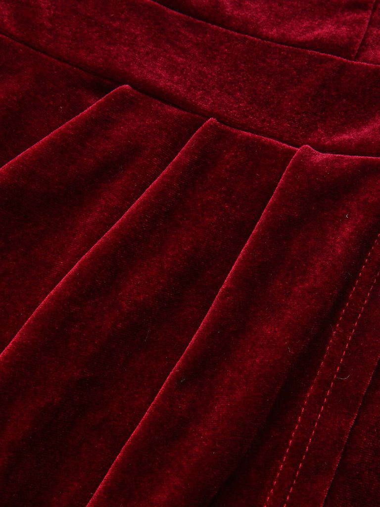 1980s Solid Velvet Off-Shoulder Midi Dress