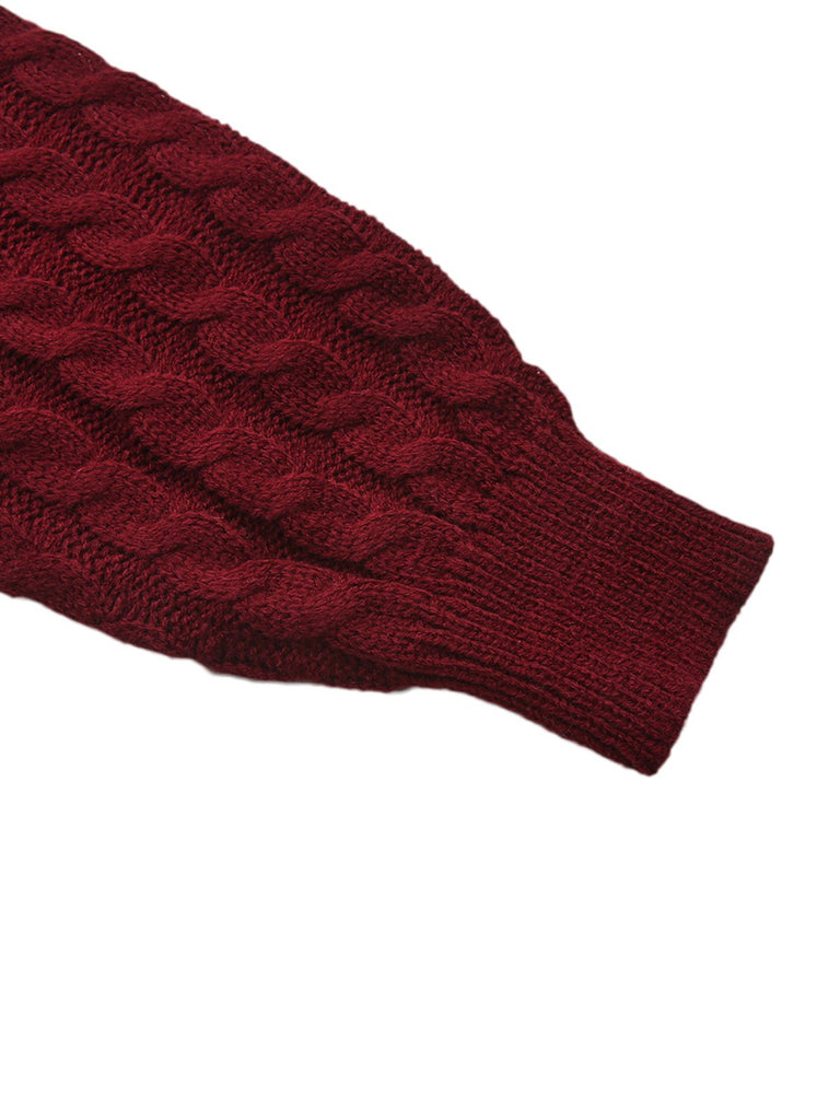 1940s Solid Knitted Lantern Sleeve Sweater Dress