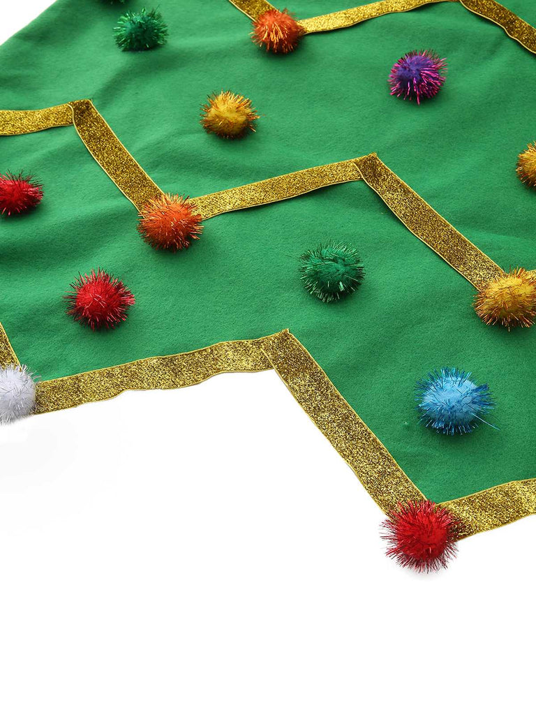 1950s Christmas Tree Hoodie With Colorful Pom Poms