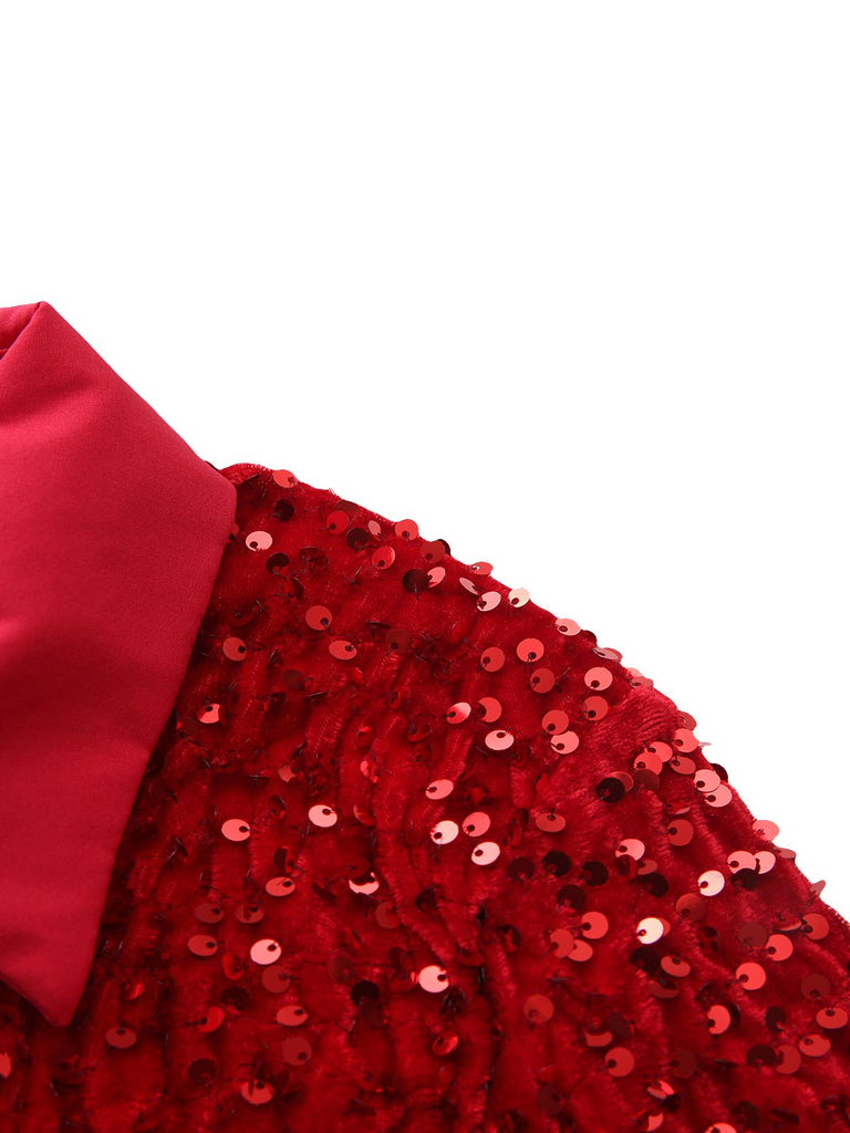 1940s Solid Velvet Sequined Lapel Blouse