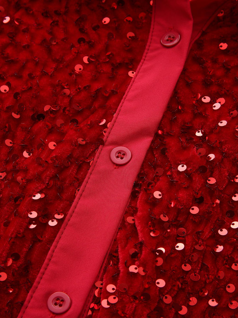 1940s Solid Velvet Sequined Lapel Blouse