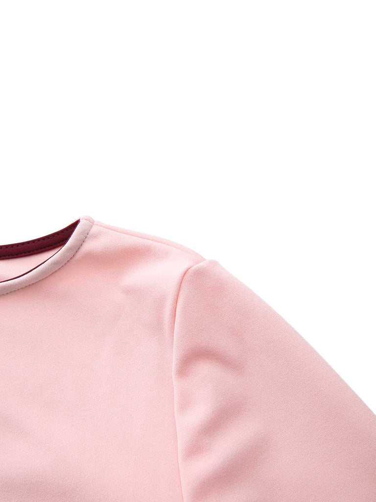 Pink 1960s Ruffle Hem Long Sleeve Dress