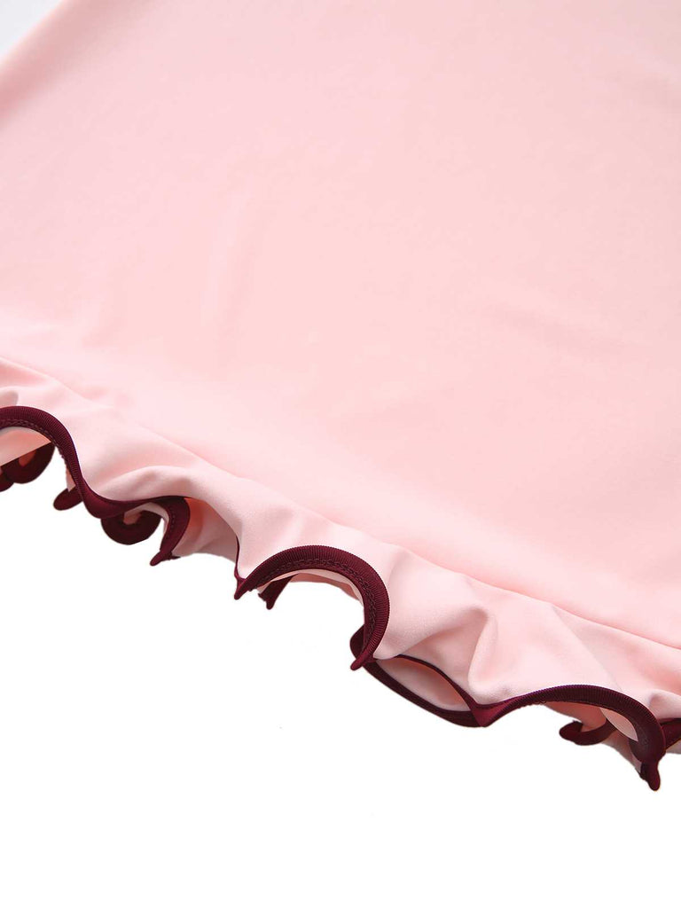 Pink 1960s Ruffle Hem Long Sleeve Dress