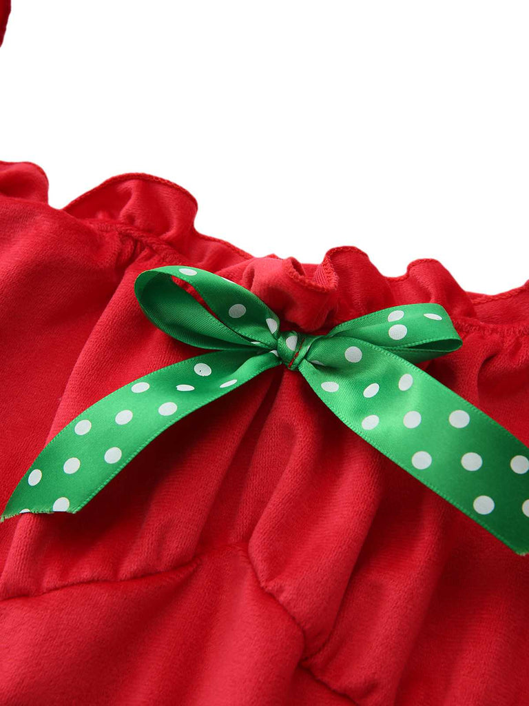 1970s Square Neck Christmas Bow Dress With Petticoat