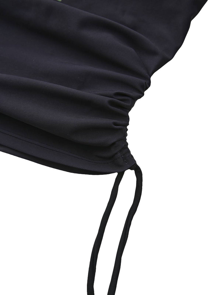 Black 1940s Sunset Palm Tree Tie-Dye Tankinis Swimsuit