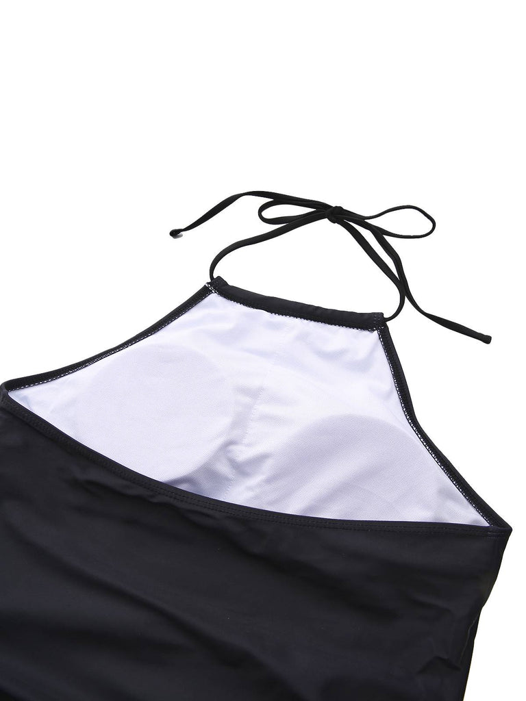 Black 1940s Sunset Palm Tree Tie-Dye Tankinis Swimsuit