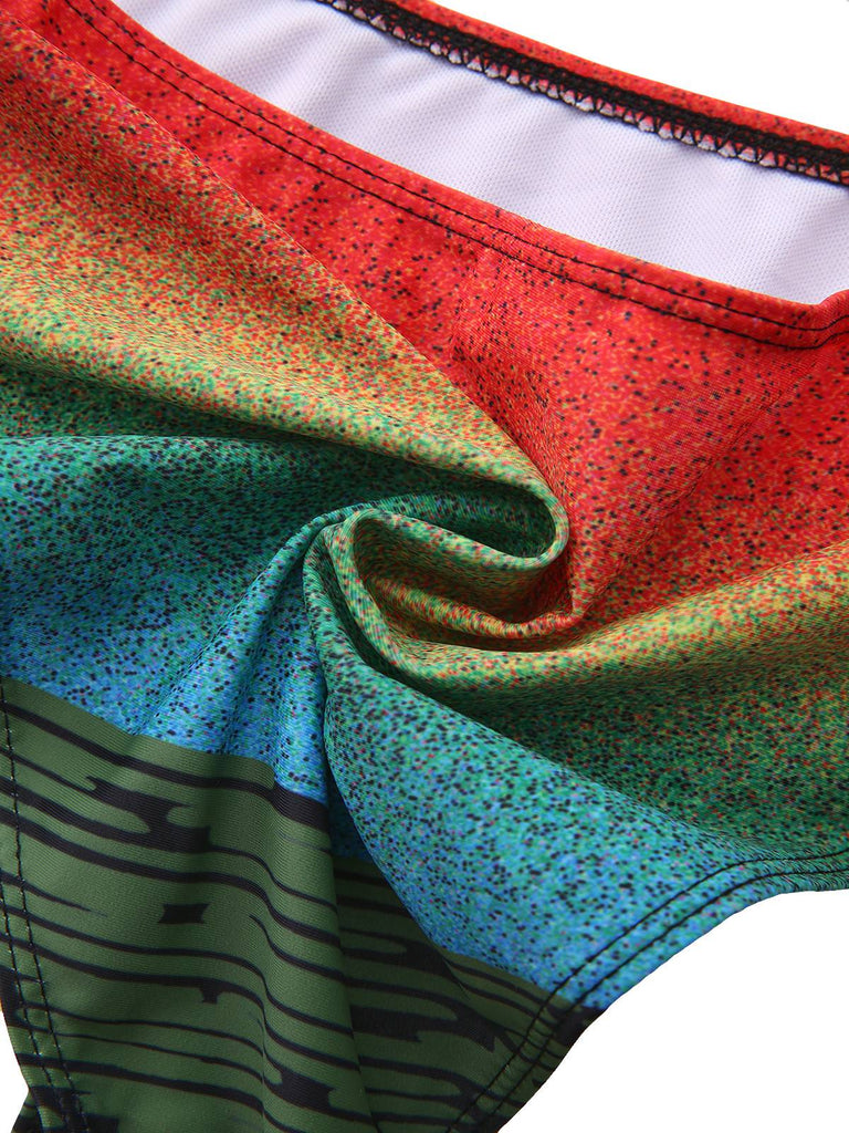 Black 1940s Sunset Palm Tree Tie-Dye Tankinis Swimsuit