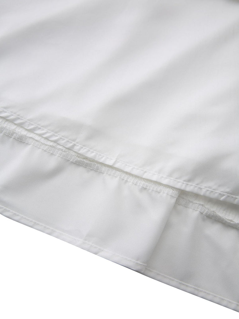 White 1940s Solid Lace-Up Button Dress