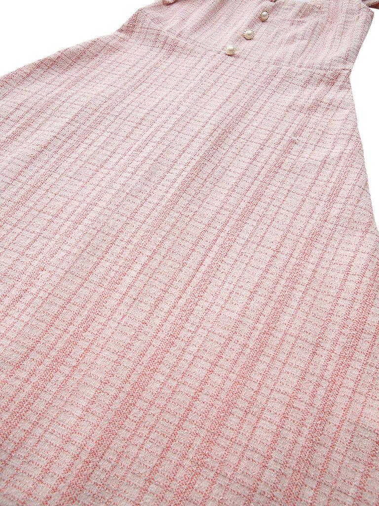 Pink 1940s Tweed Button-Front Midi Dress