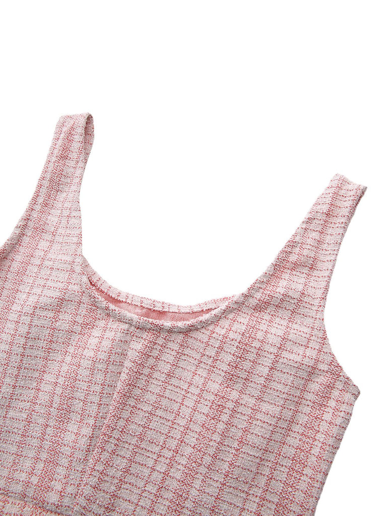 Pink 1940s Tweed Button-Front Midi Dress