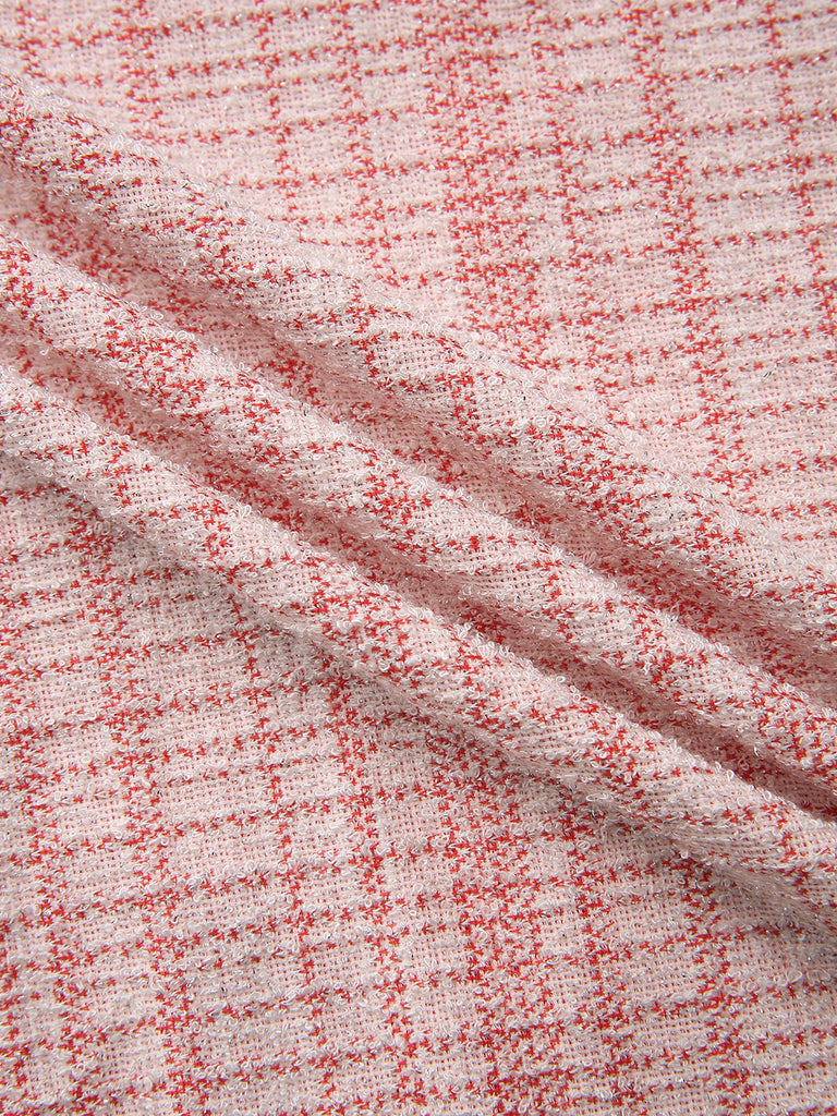 Pink 1940s Tweed Button-Front Midi Dress