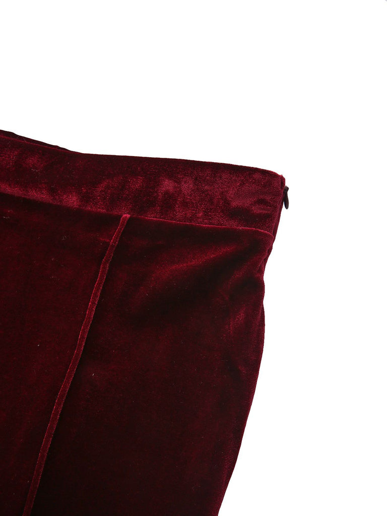 1940s Velvet High-Waist Solid Flare Pants