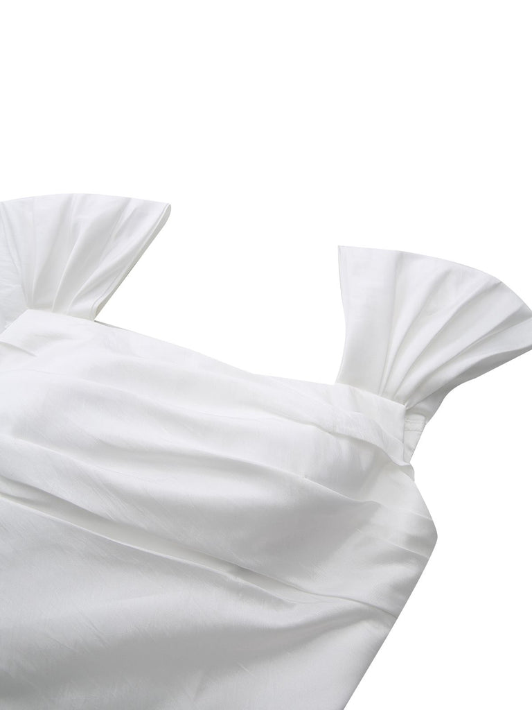 White 1960s Satin Off-Shoulder Mini Dress