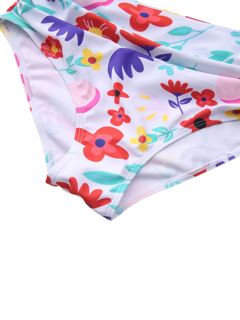 Mint Green 1940s Floral High-Waist Bikini Swimsuit