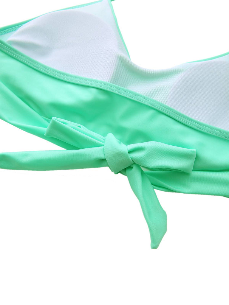 Mint Green 1940s Floral High-Waist Bikini Swimsuit