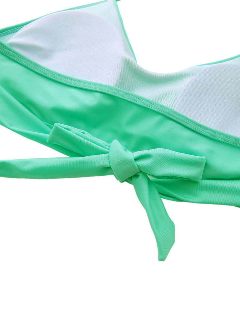 Mint Green 1940s Floral High-Waist Bikini Swimsuit