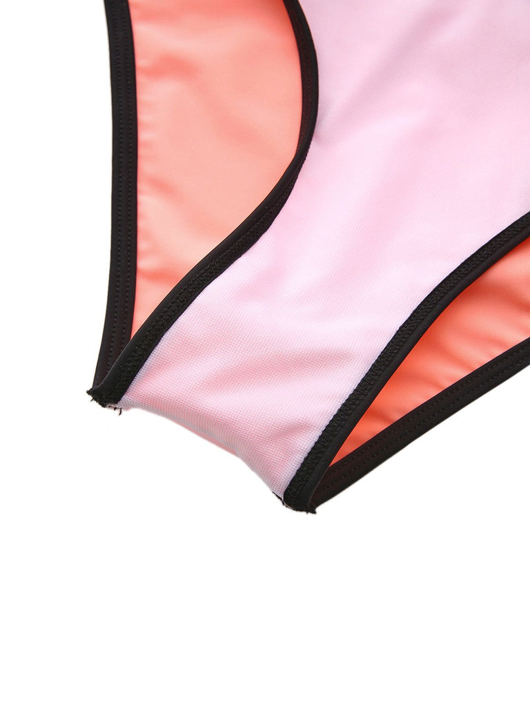 Pink 1940s Rainbow Striped Triangle Bikini Set