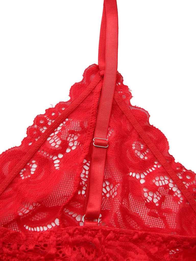 Red 1960s Lace Slip Nightgown Set