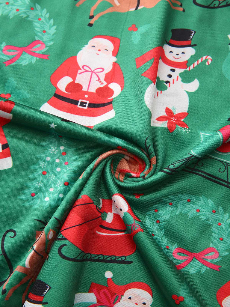 Green 1960s Slip Christmas Print Bow Nightgown