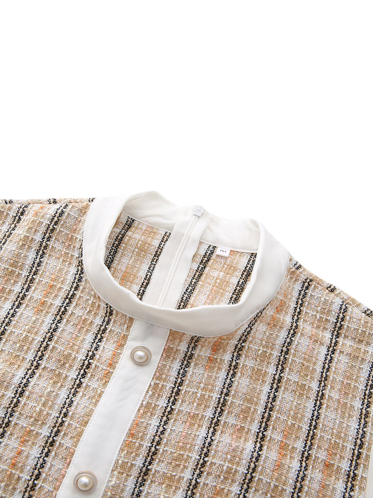 Khaki 1940s Vintage Style Patchwork Long Sleeve Dress