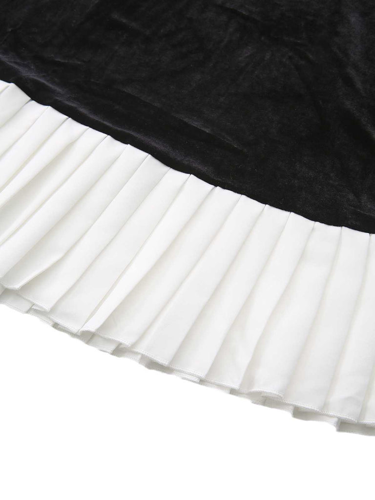 1960s Sweetheart Neck Contrast Velvet Pleated Hem Dress