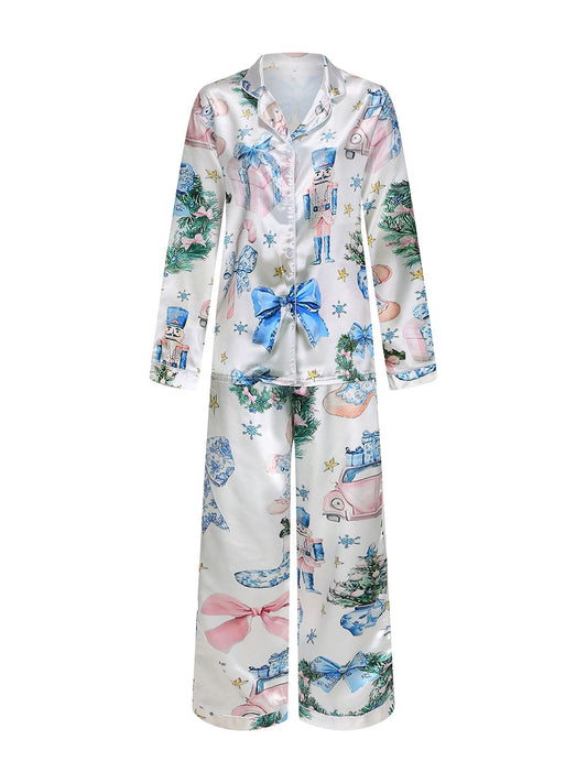 Blue 1940s Christmas Nutcracker Candy Cane Pajama Set