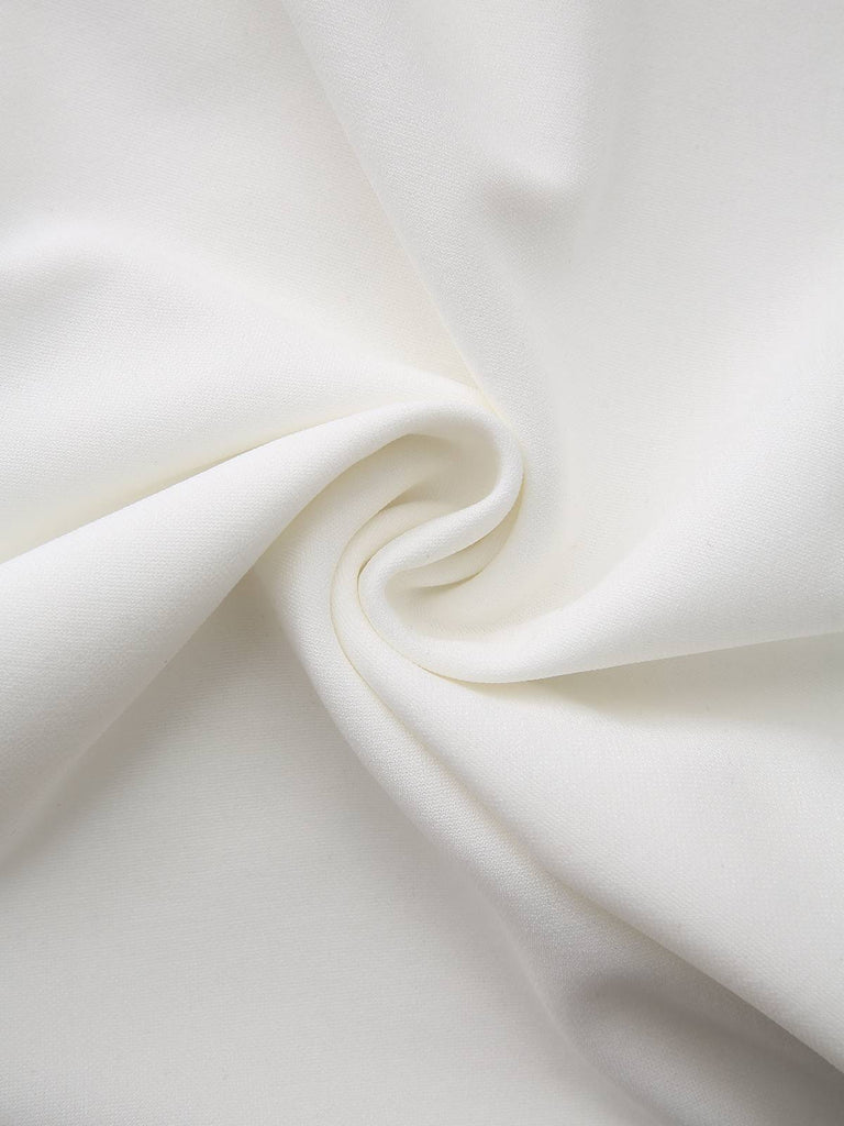 White & Black 1940s Deep V-Neck Notched Button Dress