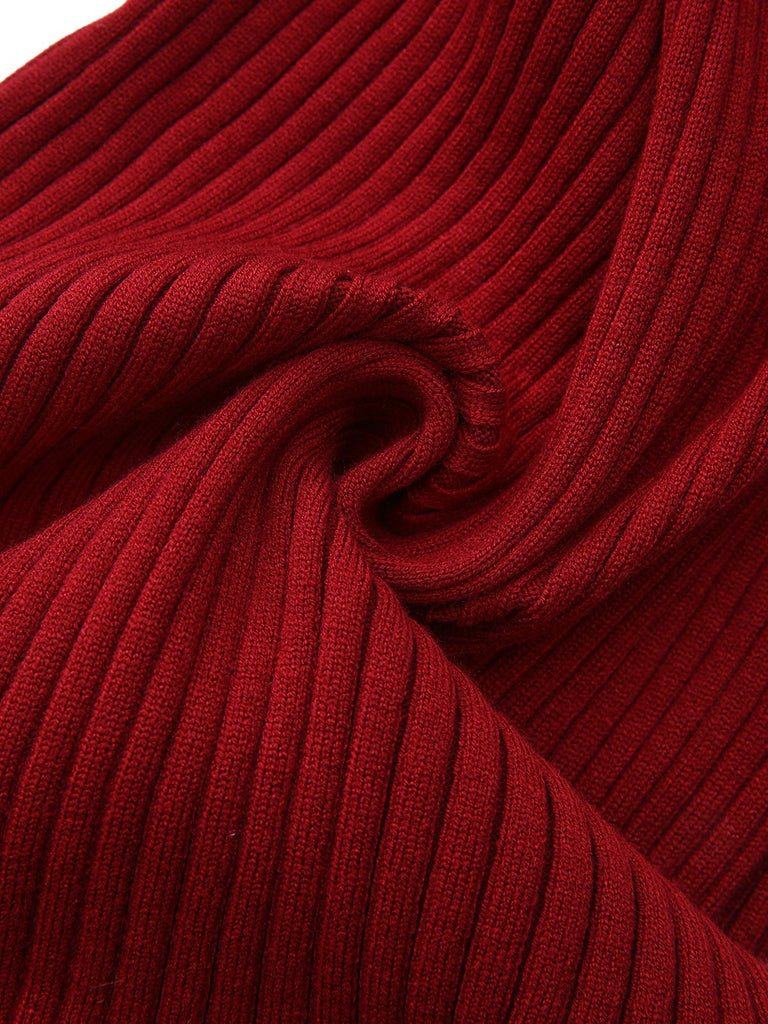 1980s Ribbed Ruffled Collar Midi Dress