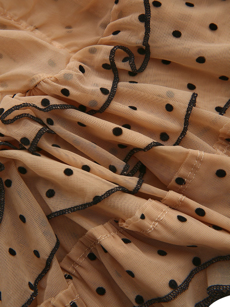 Khaki 1980s Polka Dot Tiered Babydoll Nightdress