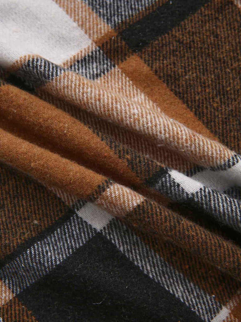 Khaki 1960s Square Neck Plaid Overall Dress