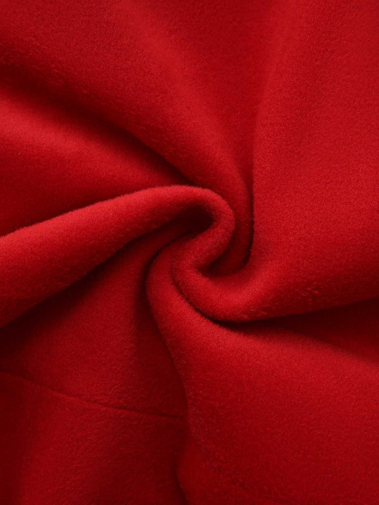 Red 1980s Faux Fur Trim Crystal Button Coat