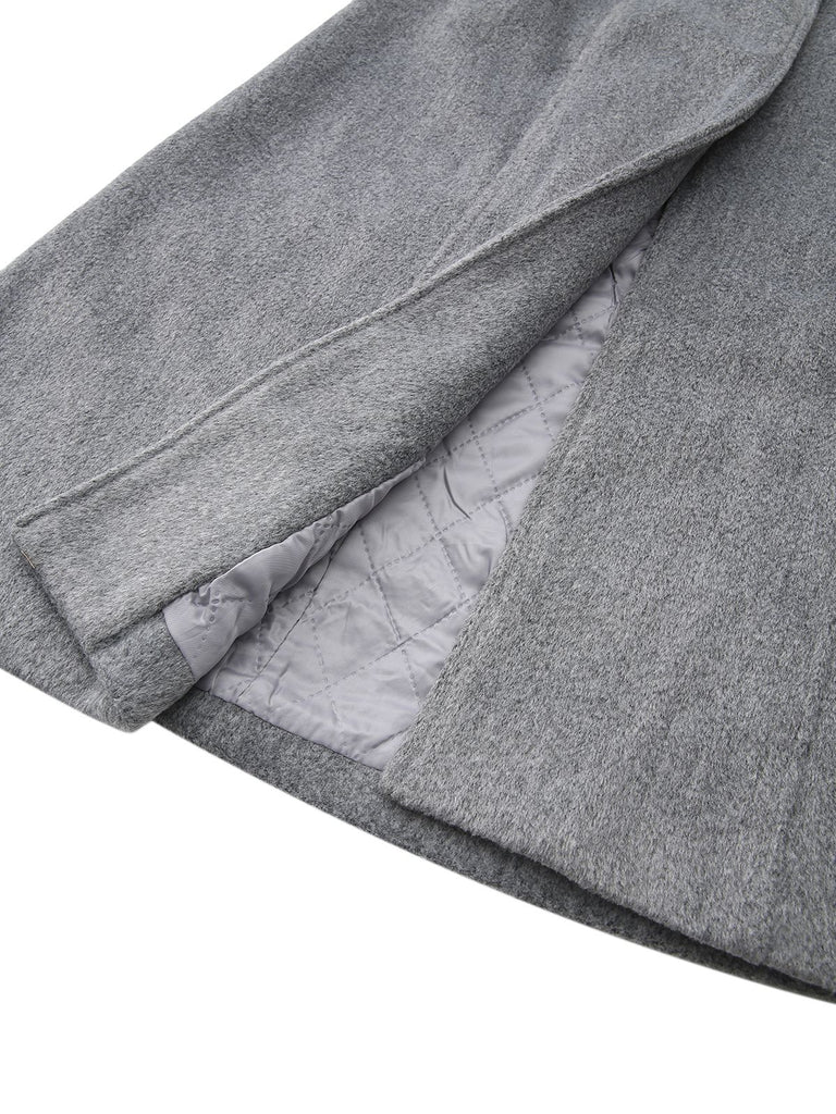 1980s Fur Trim Solid Faux-Wool Coat