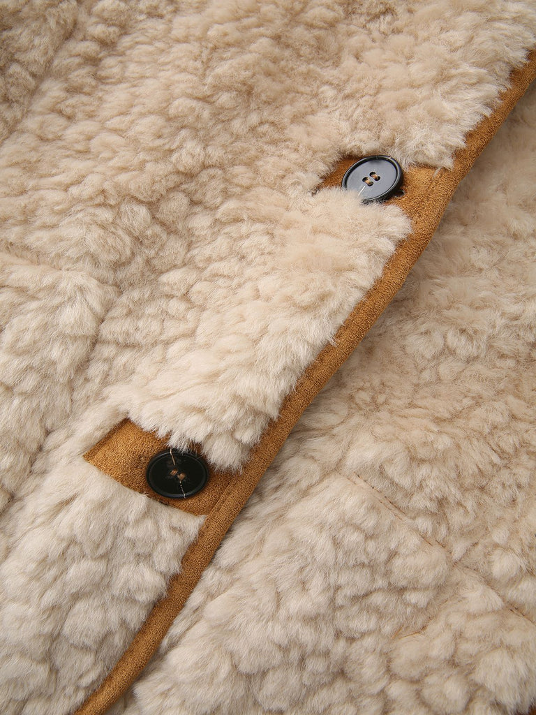Beige 1980s Fuzzy Reversible Buttoned Coat