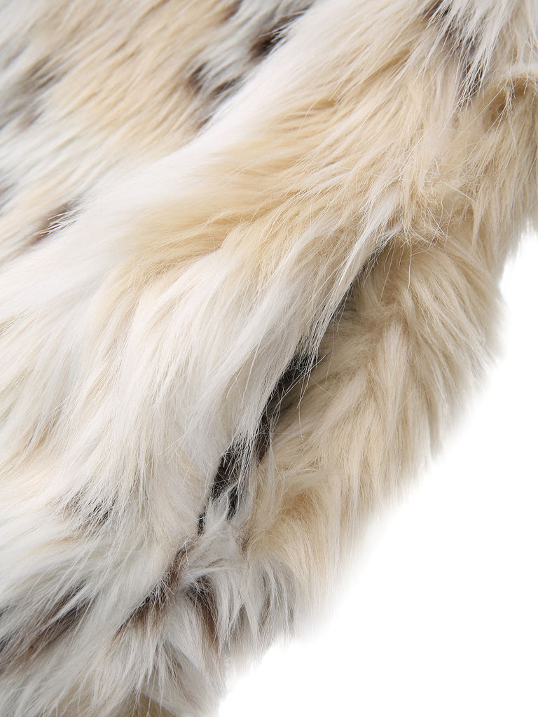 White 1980s Leopard Print Faux Fur Jacket