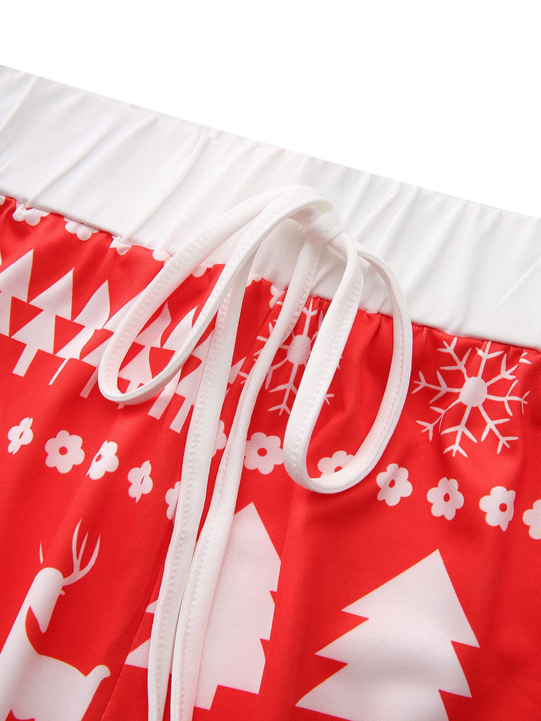 Red 1930s Christmas Tree Reindeer Pants