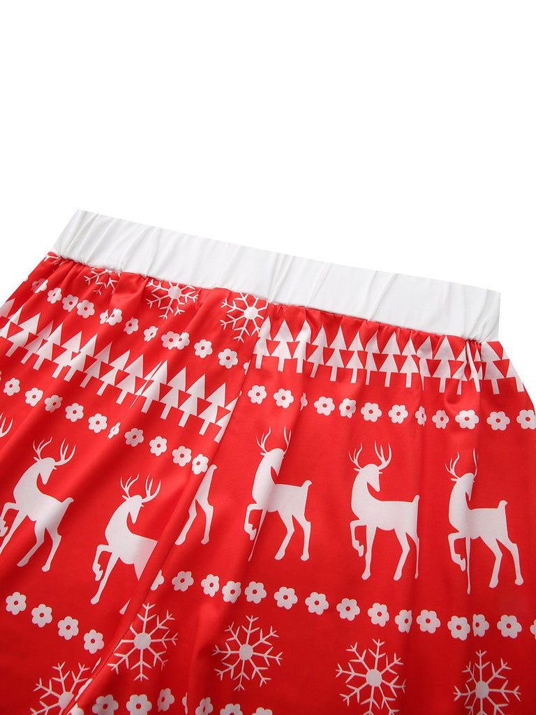 Red 1930s Christmas Tree Reindeer Pants