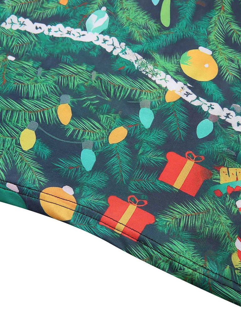 Green 1960s Christmas Pattern Bodycon Dress