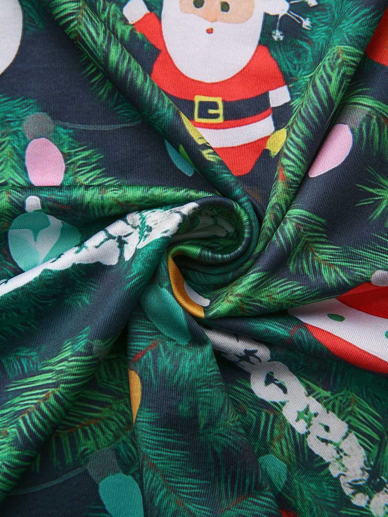 Green 1960s Christmas Pattern Bodycon Dress