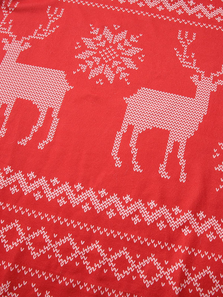 Red 1960s Christmas Reindeer Snowflake Belted Dress