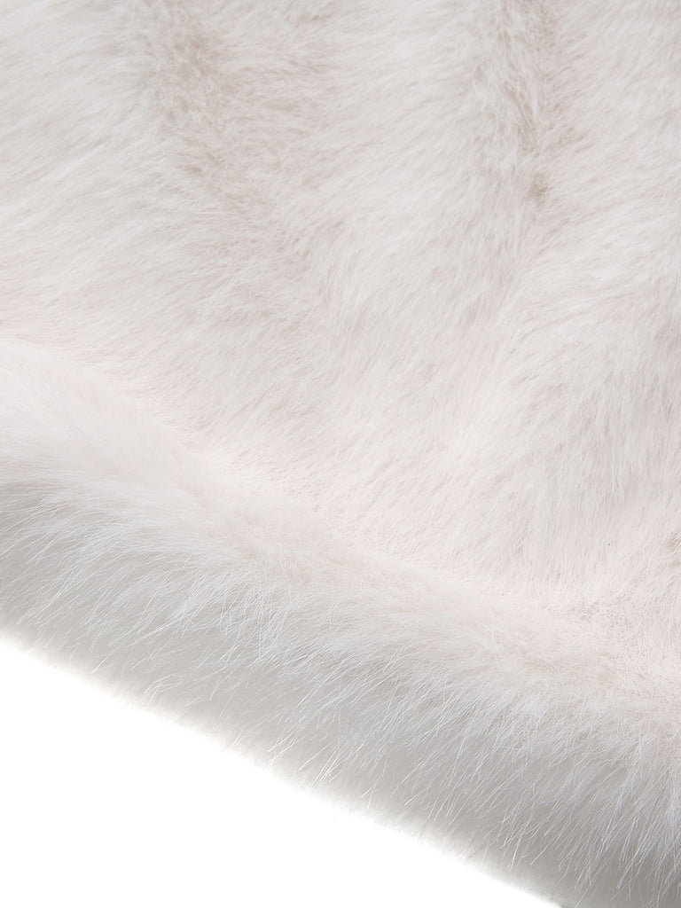 White 1960s Christmas Faux Fur Trim Off-Shoulder Dress