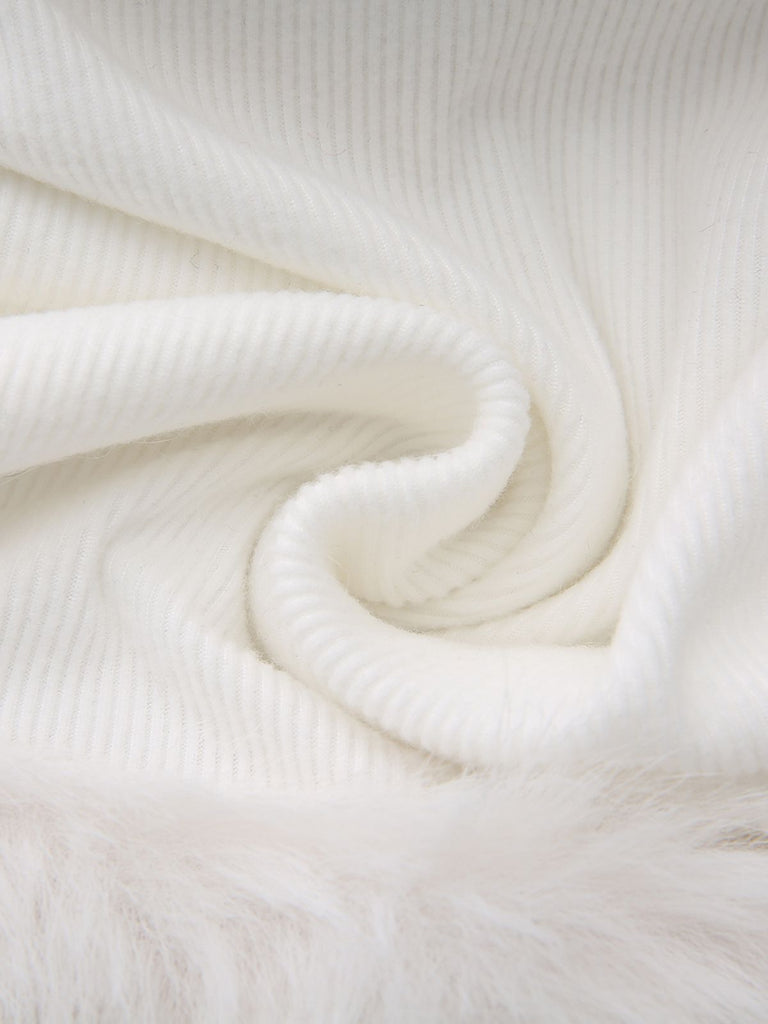 White 1960s Christmas Faux Fur Trim Off-Shoulder Dress