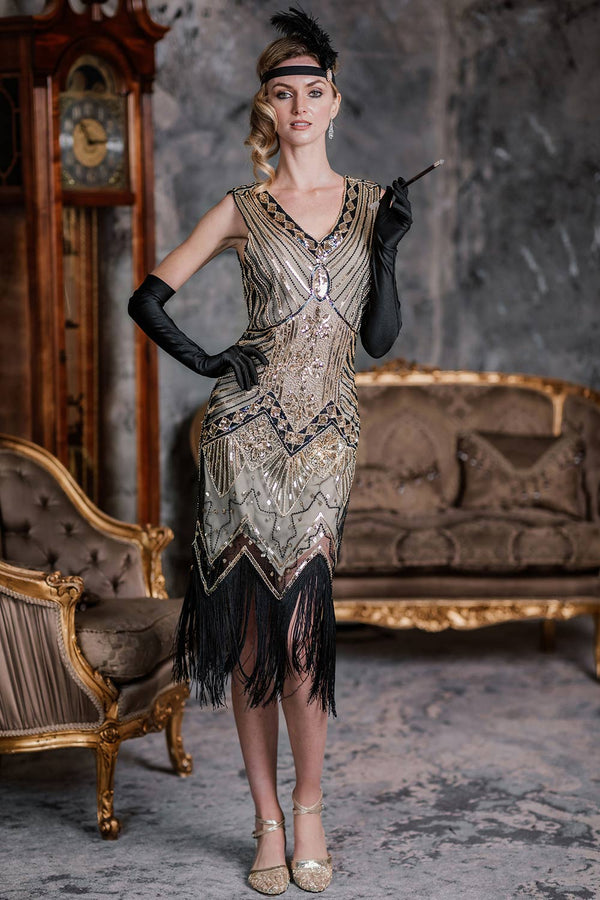 Retro Stage 1920s Flapper Gatsby Dress Champagne