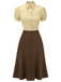 2PCS Lapel Puff Sleeve Solid Blouse & High Waist Skirt