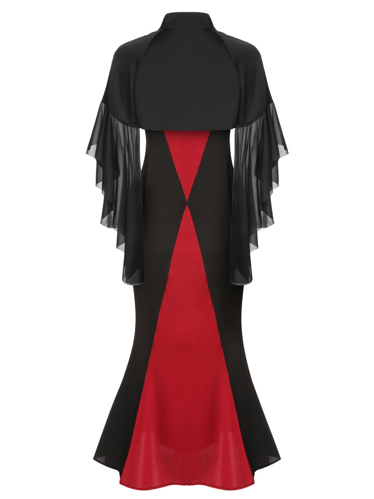 2PCS 1930s Halloween Fishtail Dress & Sheer Coat