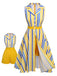 [Pre-Sale] 2PCS 1950s Yellow White Blue Striped Romper & Skirt