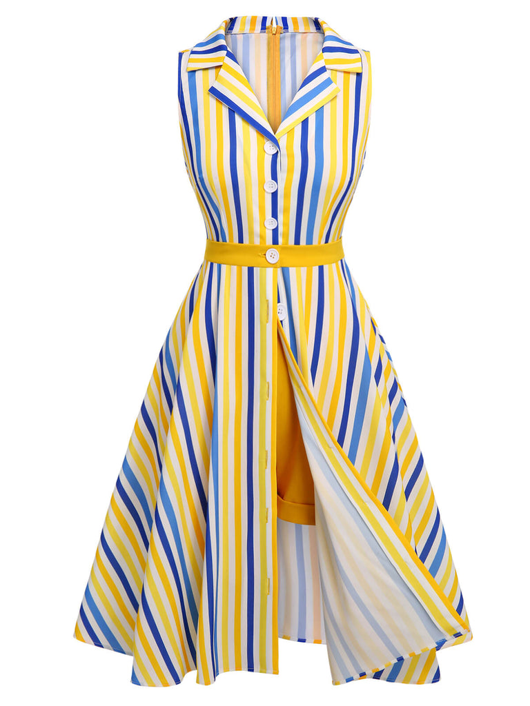 [Pre-Sale] 2PCS 1950s Yellow White Blue Striped Romper & Skirt