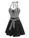 2PCS Black 1950s Plaid Halter Top & Umbrella Skirt